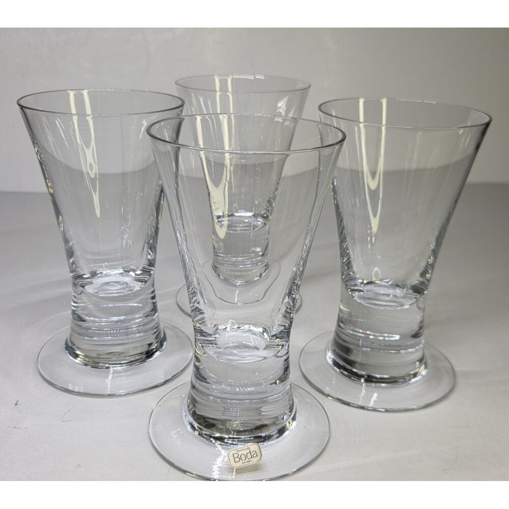 Set Of 4 Hand Made Kosta Boda Sweden Glasses 6" ERIK HOGLUND Funnel & Cone MCM